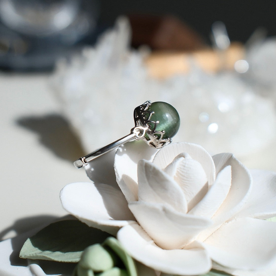 Natural Green Rutilated Quartz Ring