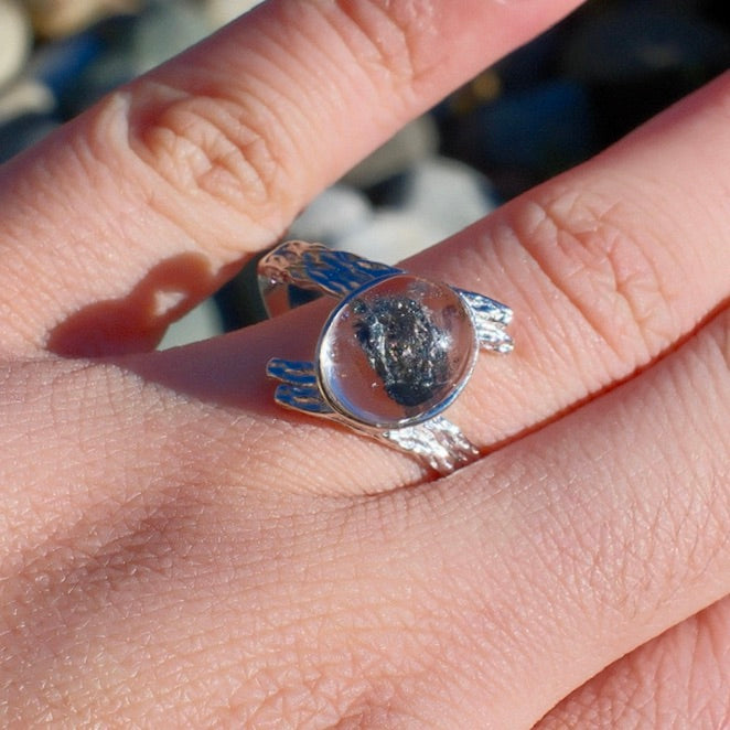 Vivianite in Quartz Ring