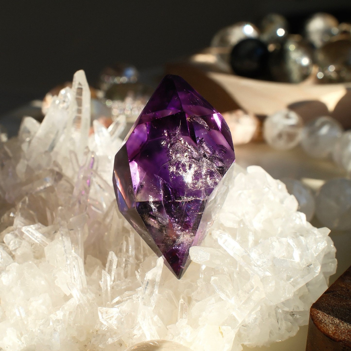 Natural Purple Skeleton Quartz Hand Sculpture