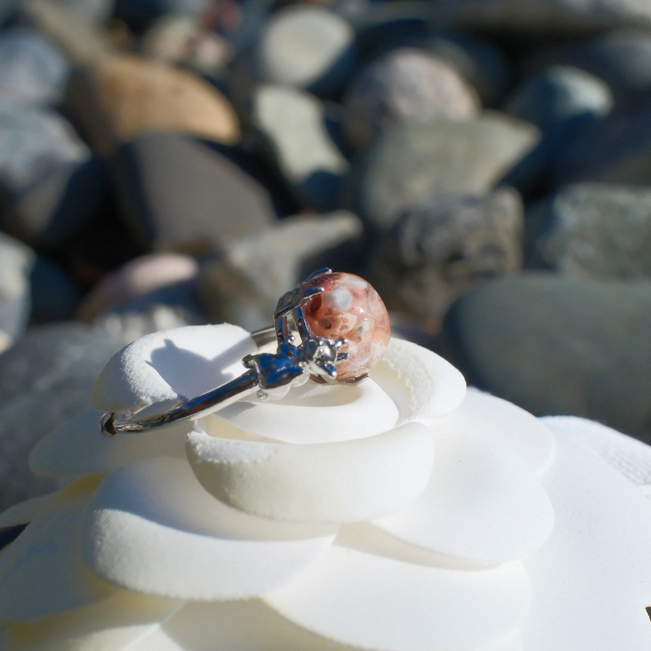 Special Pink and White Rutilated Quartz Ring