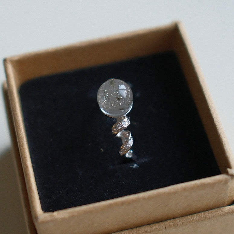 White Phantom Quartz and Chalcopyrite Symbiotic Crystal Ring