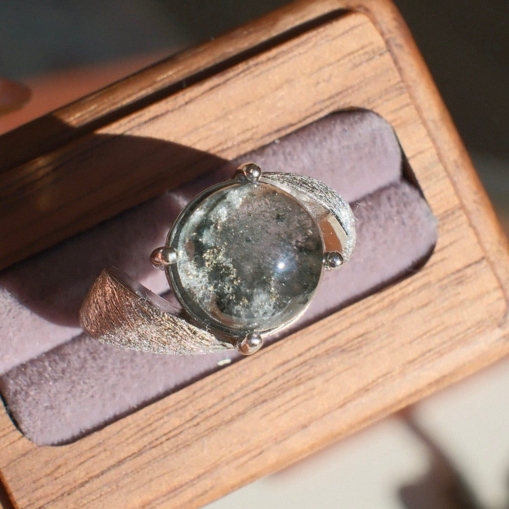 Black Rutilated Quartz with Bornite Inclusion Ring