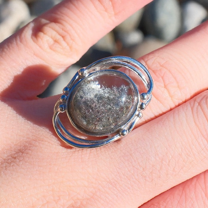 Rutile Cohabiting Phantom Quartz Ring