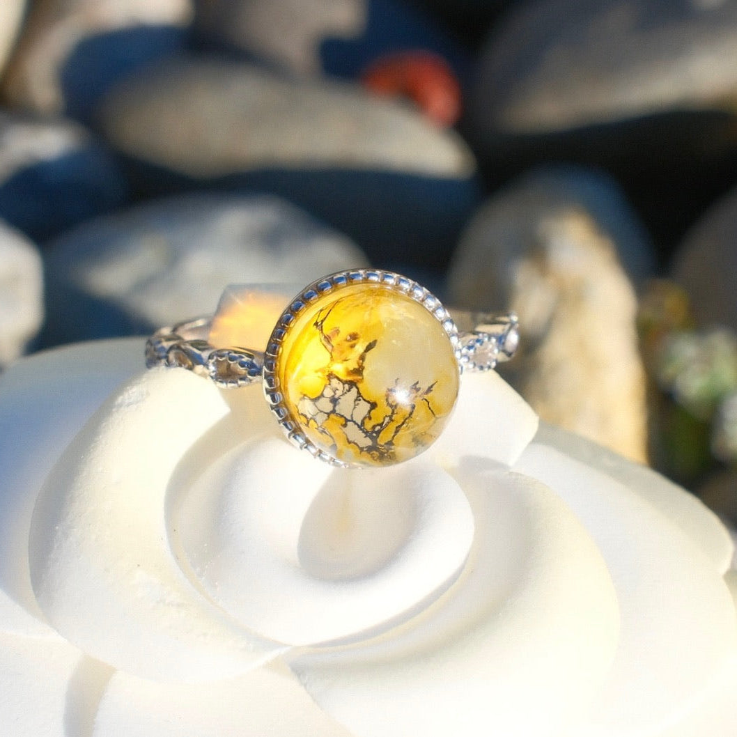 Natural Pyrolusite Quartz Ring