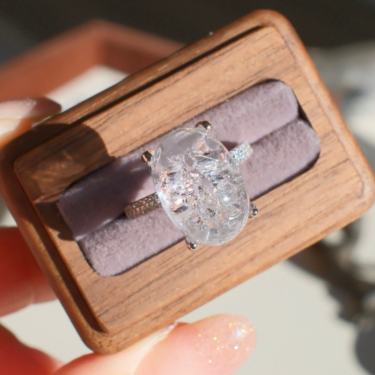 Natural Lavender Skeleton Quartz Ring