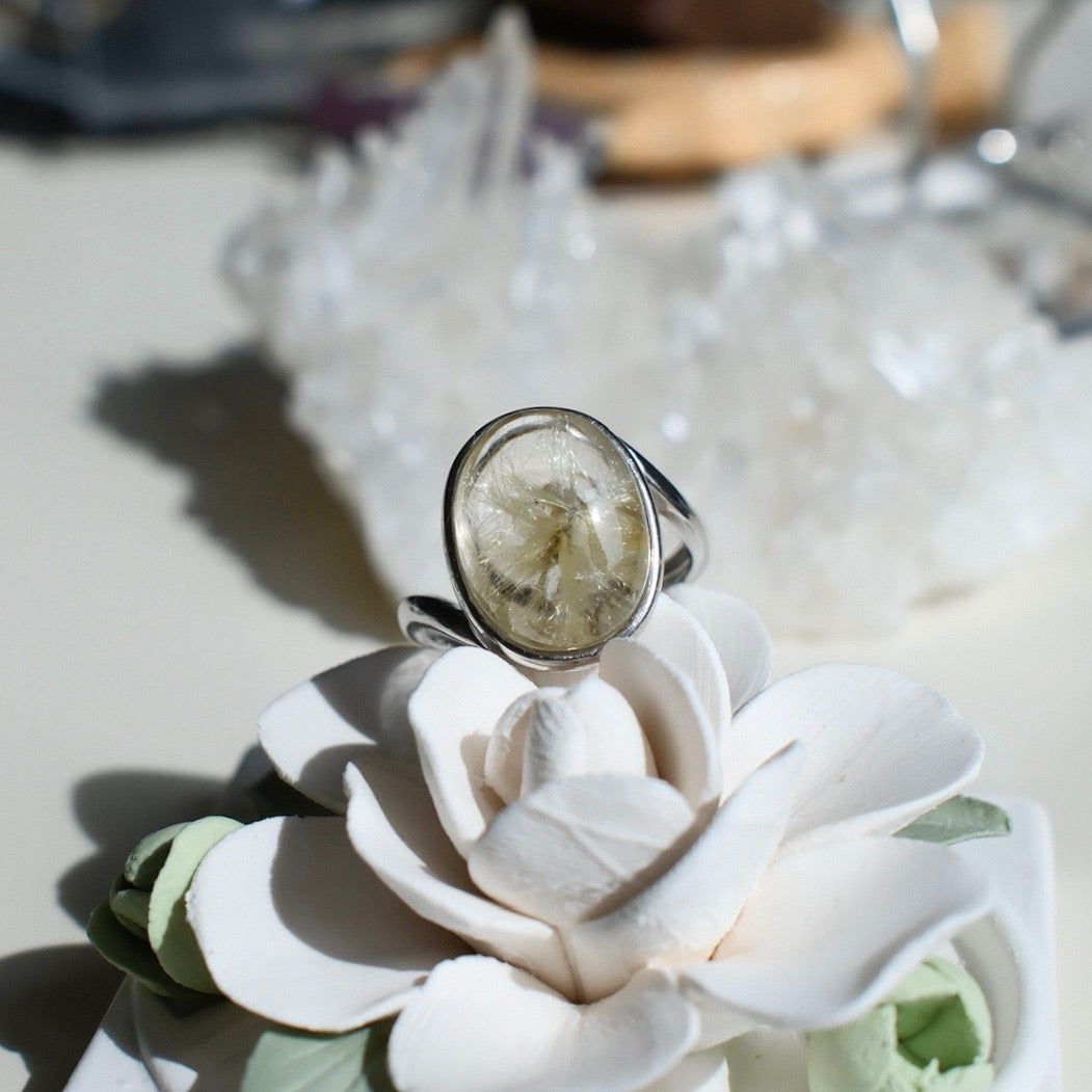 Natural Gold Rutilated Quartz Ring