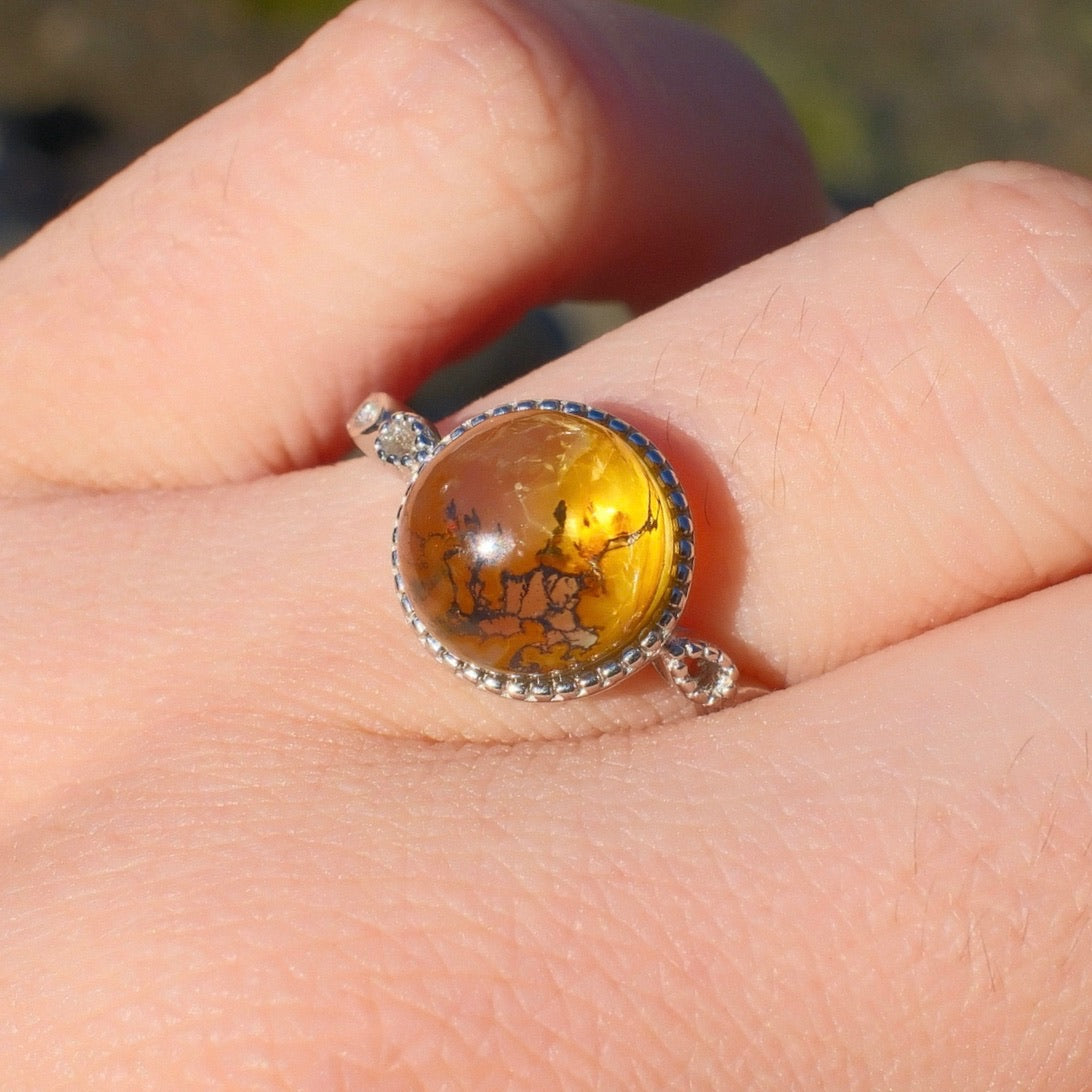 Natural Pyrolusite Quartz Ring