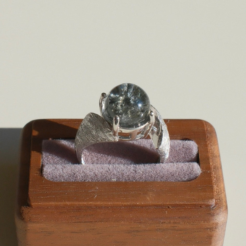 Black Rutilated Quartz with Bornite Inclusion Ring