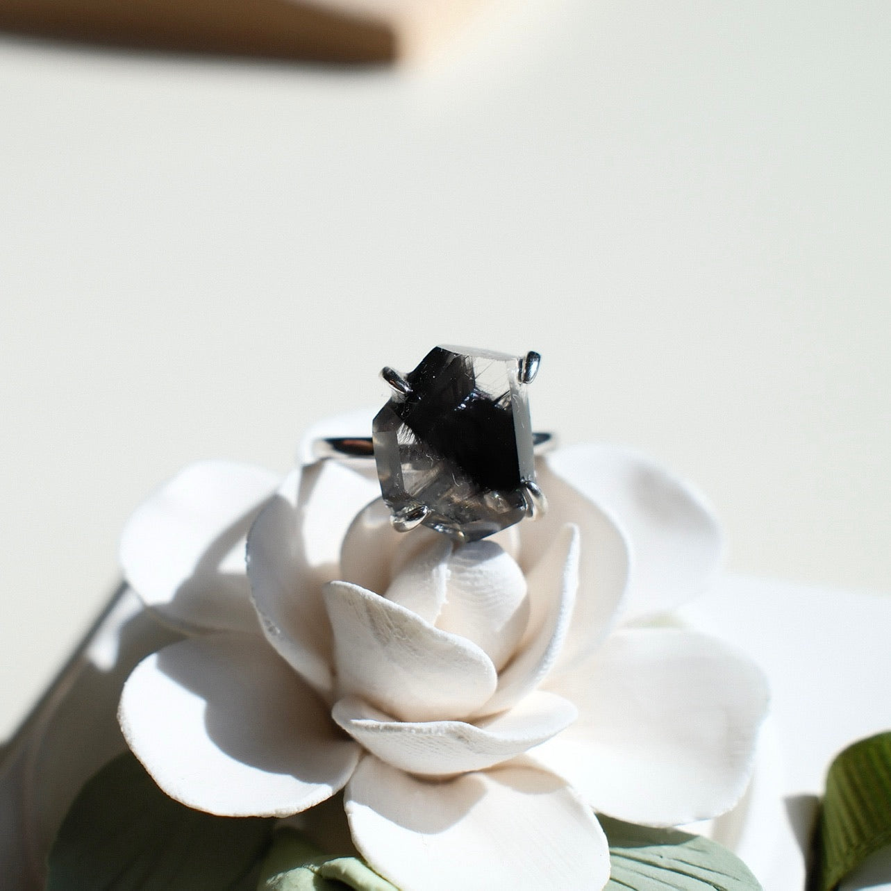 Natural Black Rutilated Quartz Ring