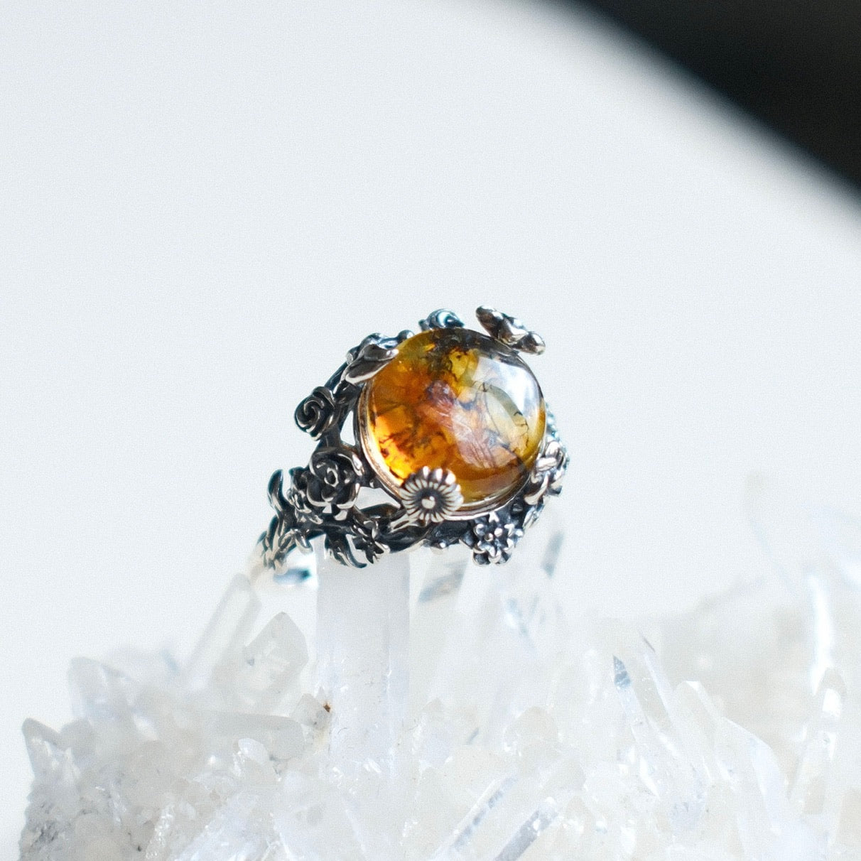 Natural Pyrolusite Quartz Ring