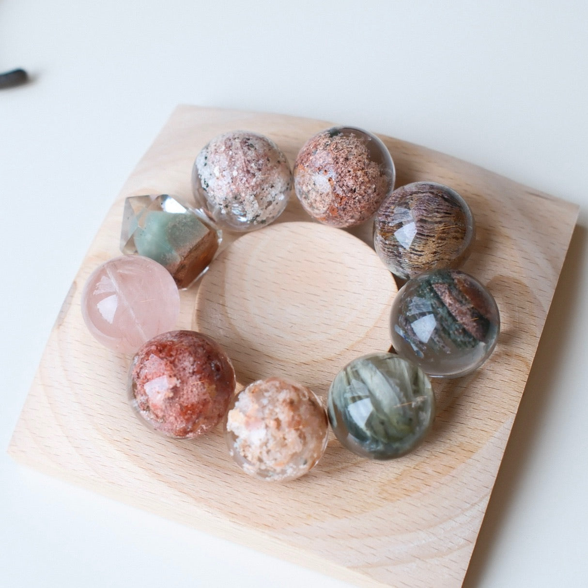 Top-Grade Phantom Quartz and Rutilated Quartz Designer Bracelet
