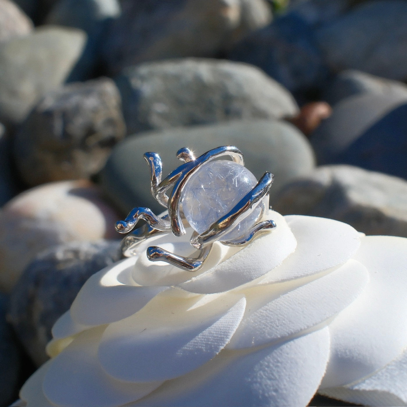 Dumortierite in Quartz Ring