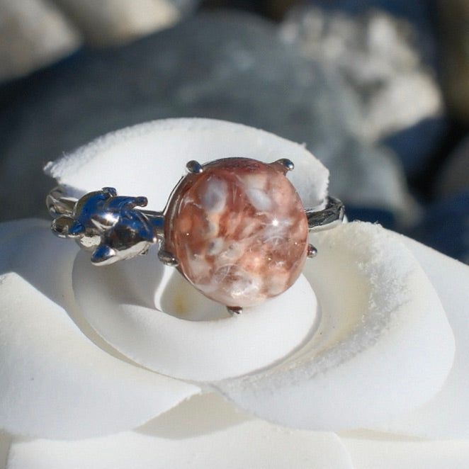 Special Pink and White Rutilated Quartz Ring