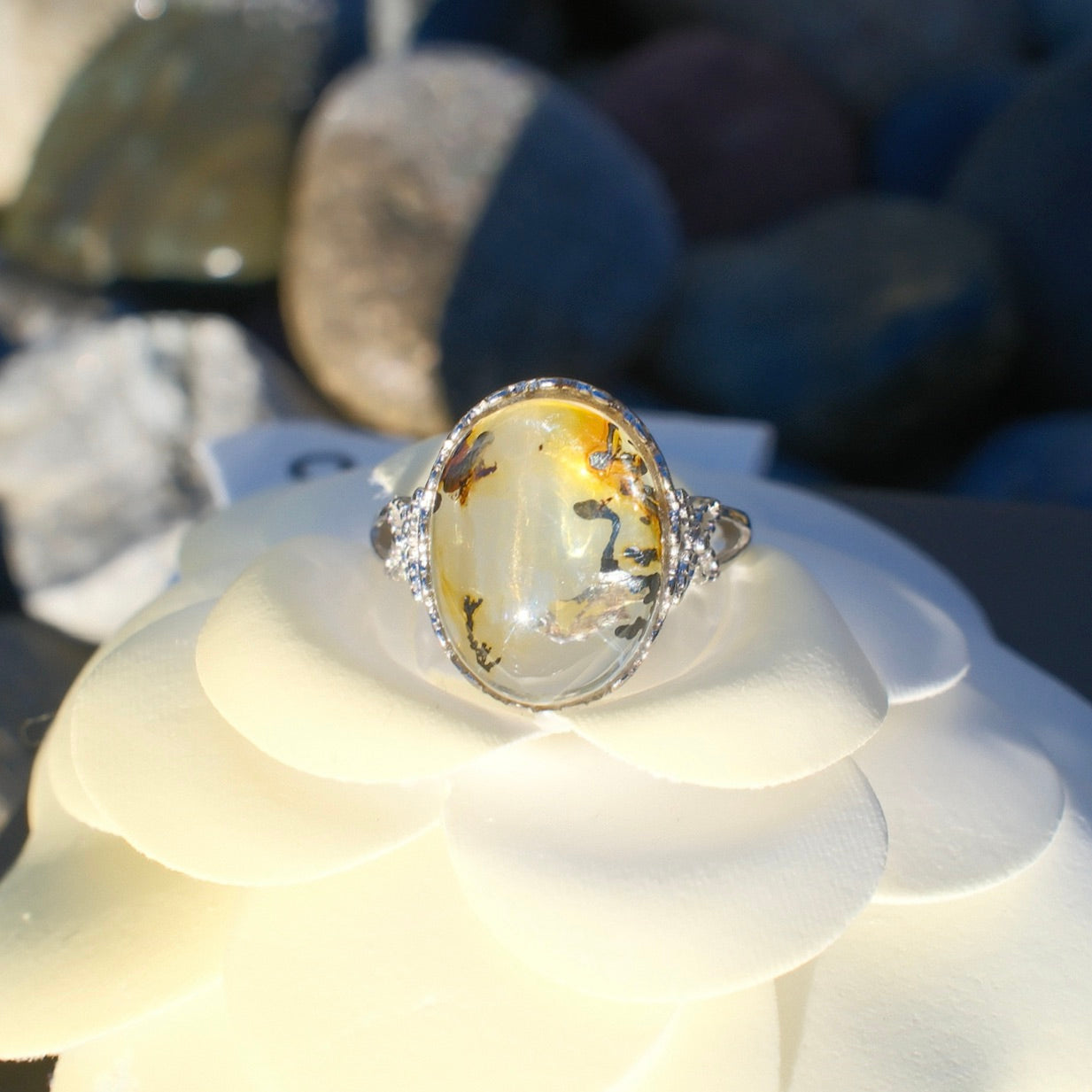 Natural Pyrolusite Quartz Ring