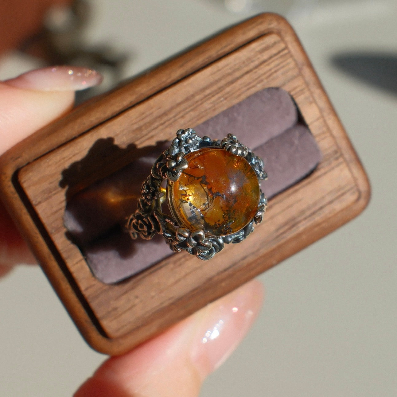 Natural Pyrolusite Quartz Ring