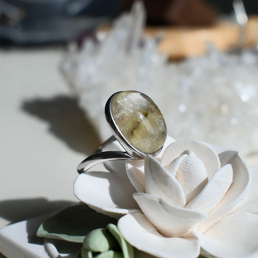 Natural Gold Rutilated Quartz Ring