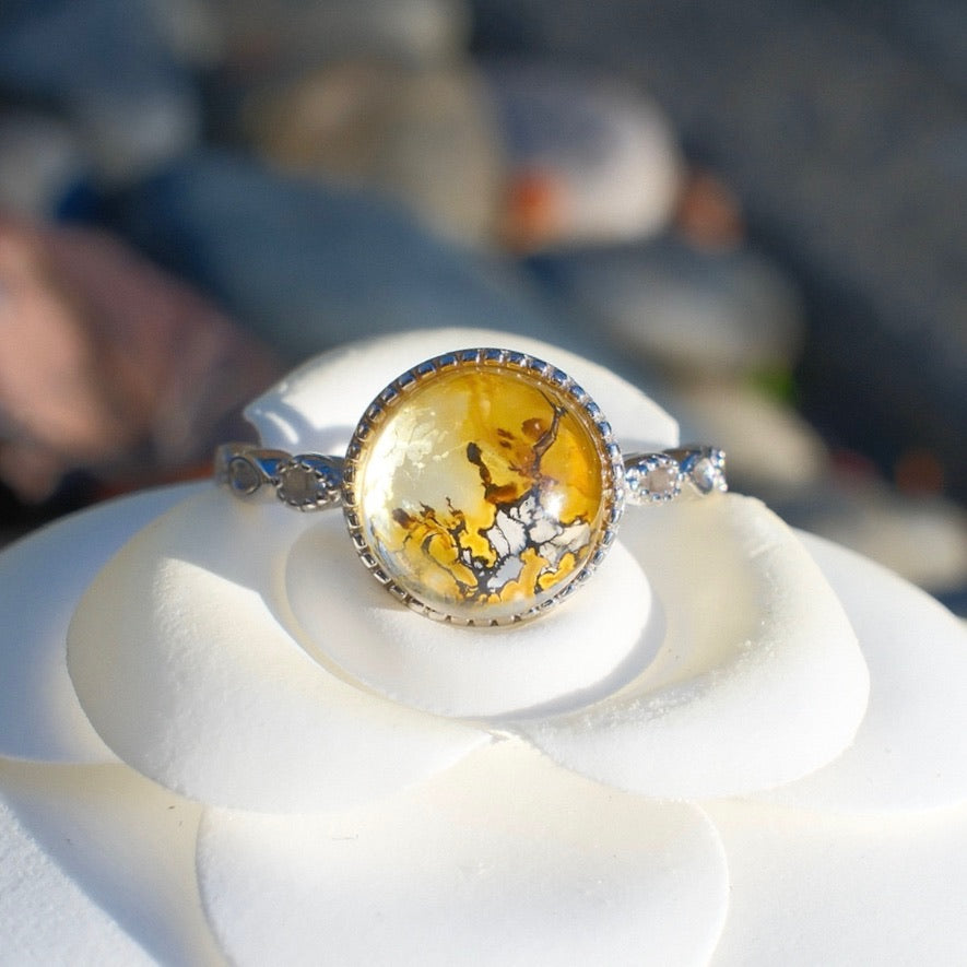 Natural Pyrolusite Quartz Ring