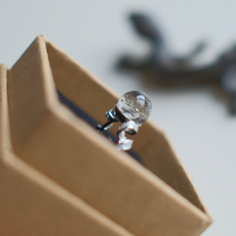 White Phantom Quartz and Chalcopyrite Symbiotic Crystal Ring