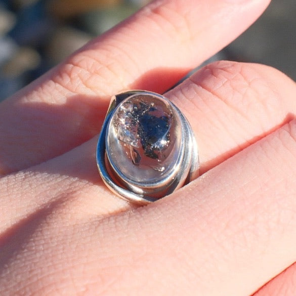 Volcanic Minerals Enhydro Diamond Quartz Ring
