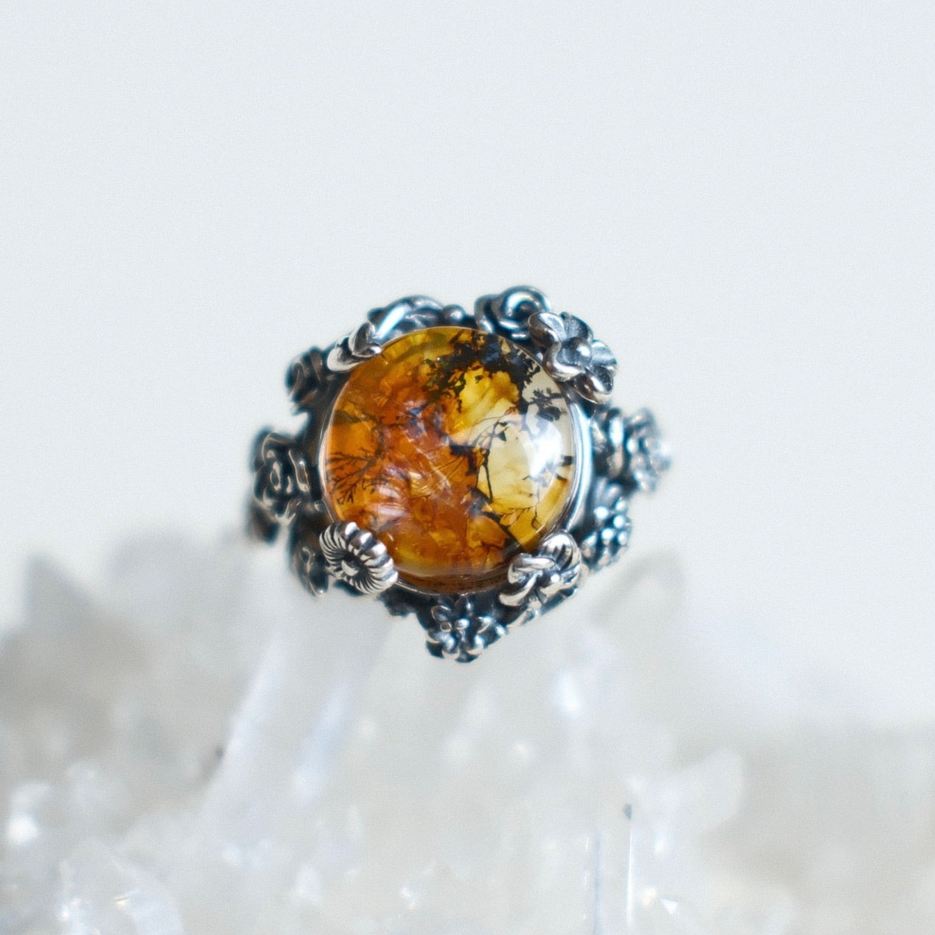 Natural Pyrolusite Quartz Ring