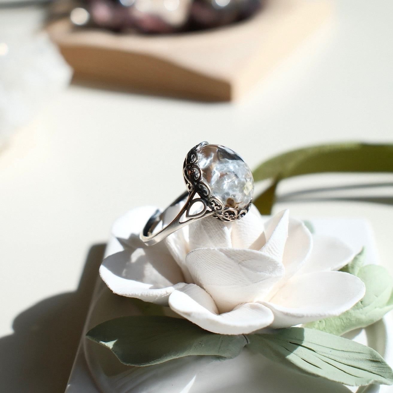 Natural Sky Blue Rutilated Quartz Ring