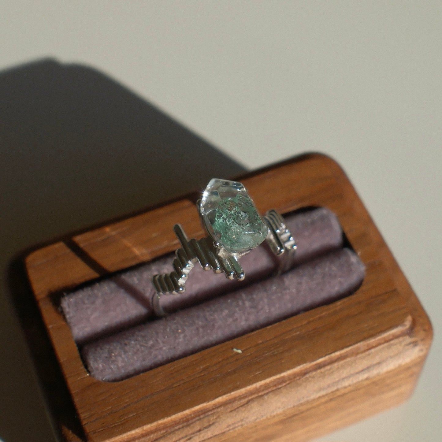 Natural Green Phantom Crystal Ring
