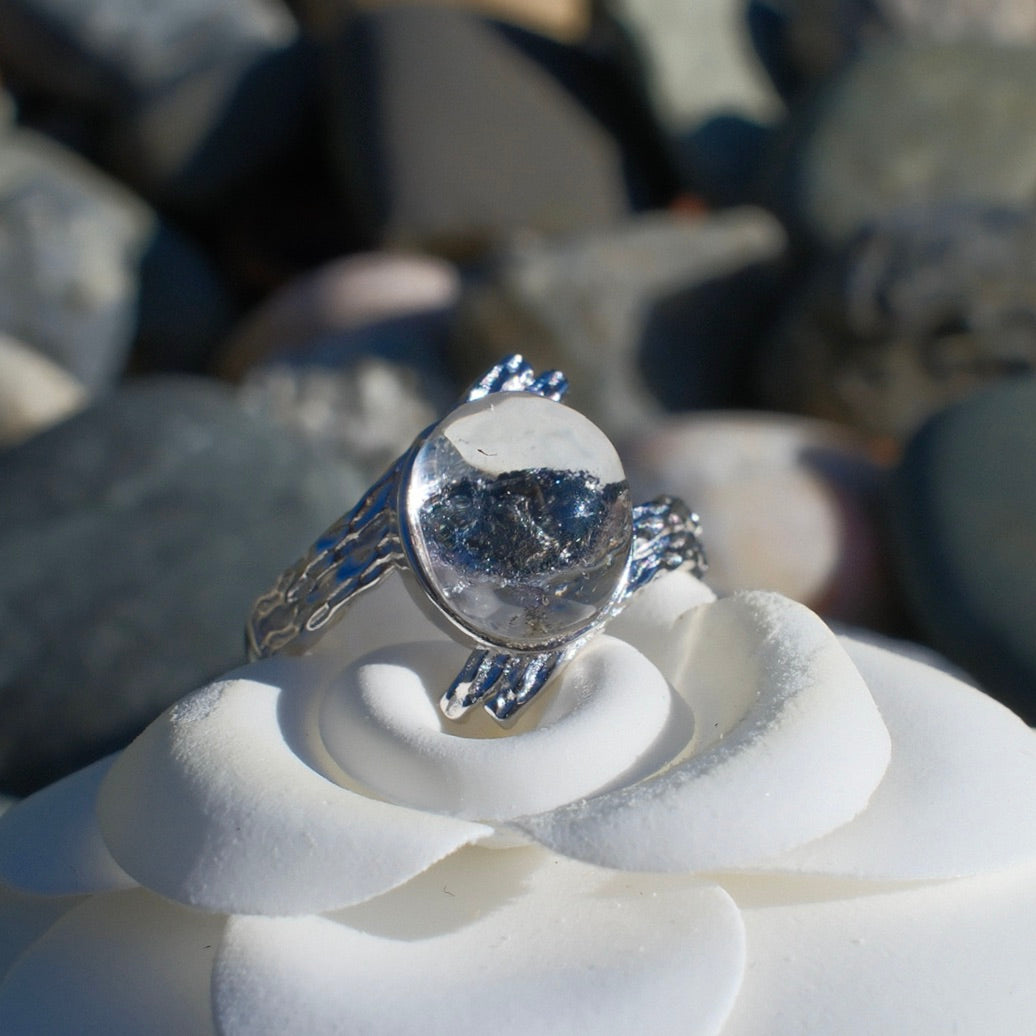 Vivianite in Quartz Ring