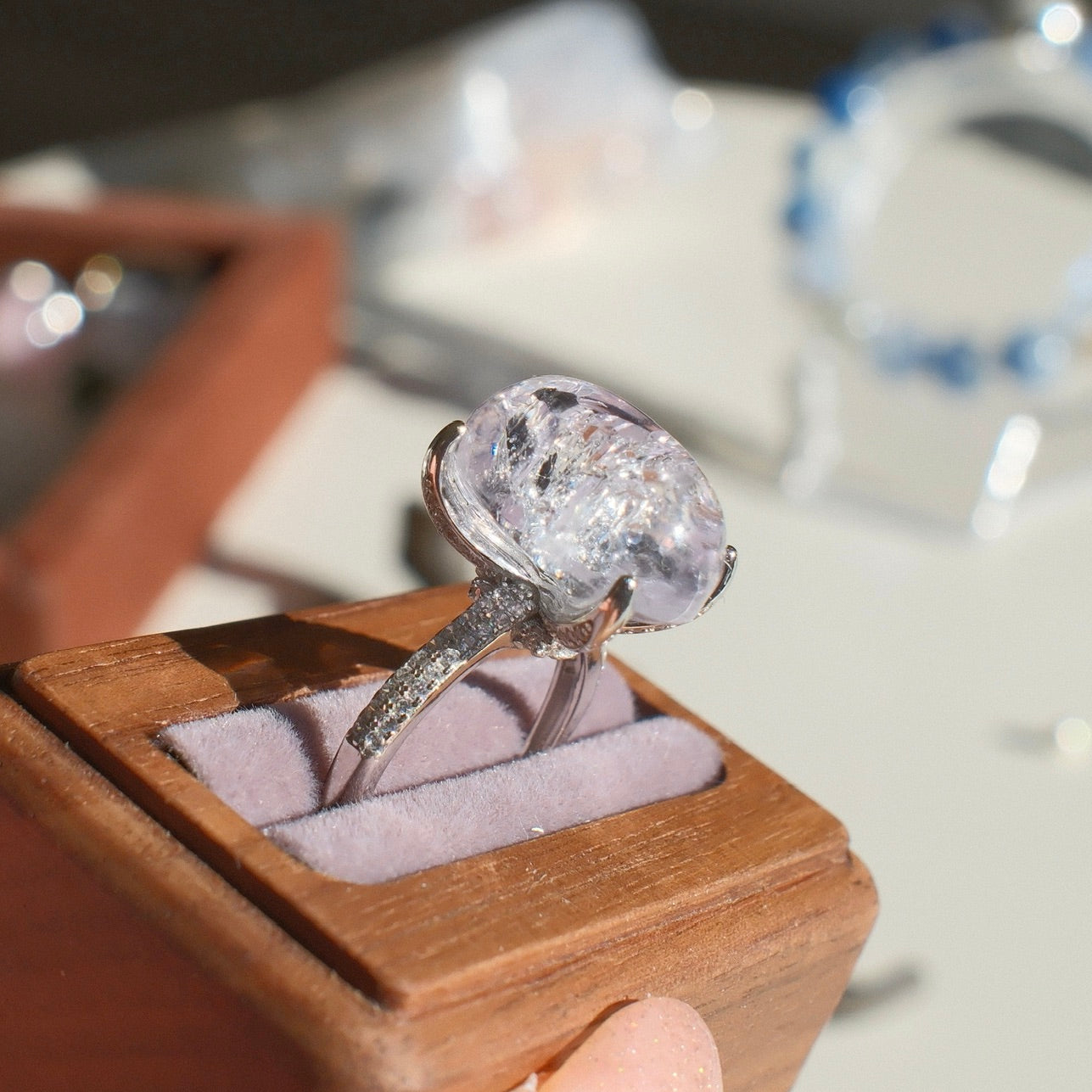 Natural Lavender Skeleton Quartz Ring