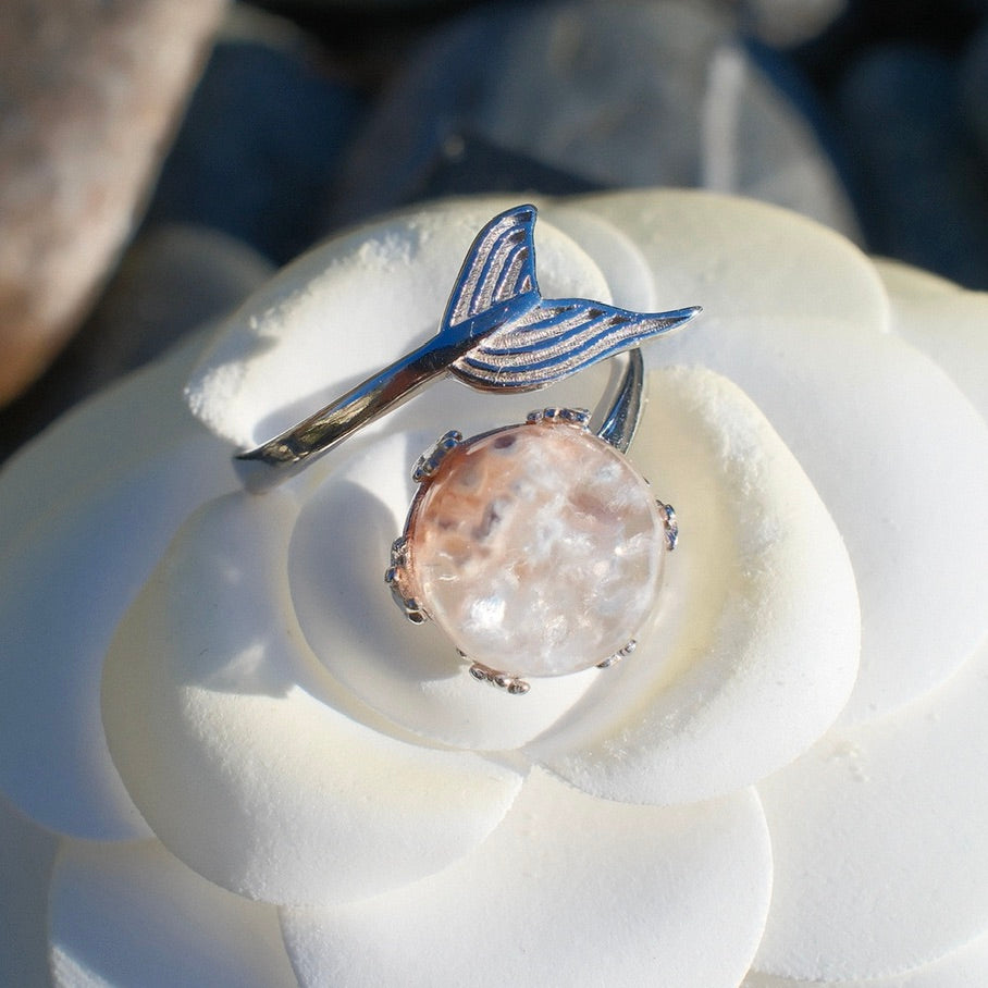 Specical Pink and White Rutilated Quartz Ring