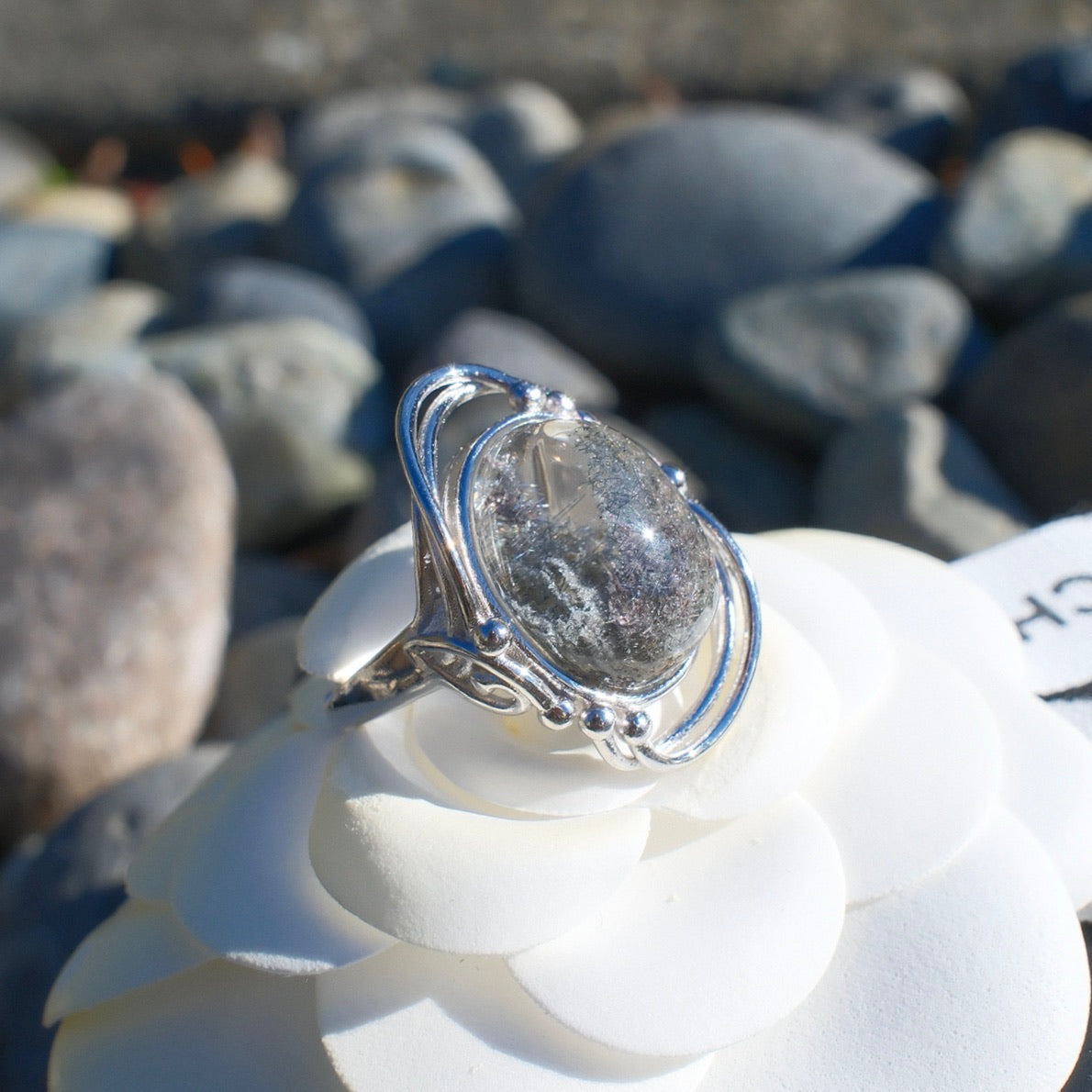Rutile Cohabiting Phantom Quartz Ring