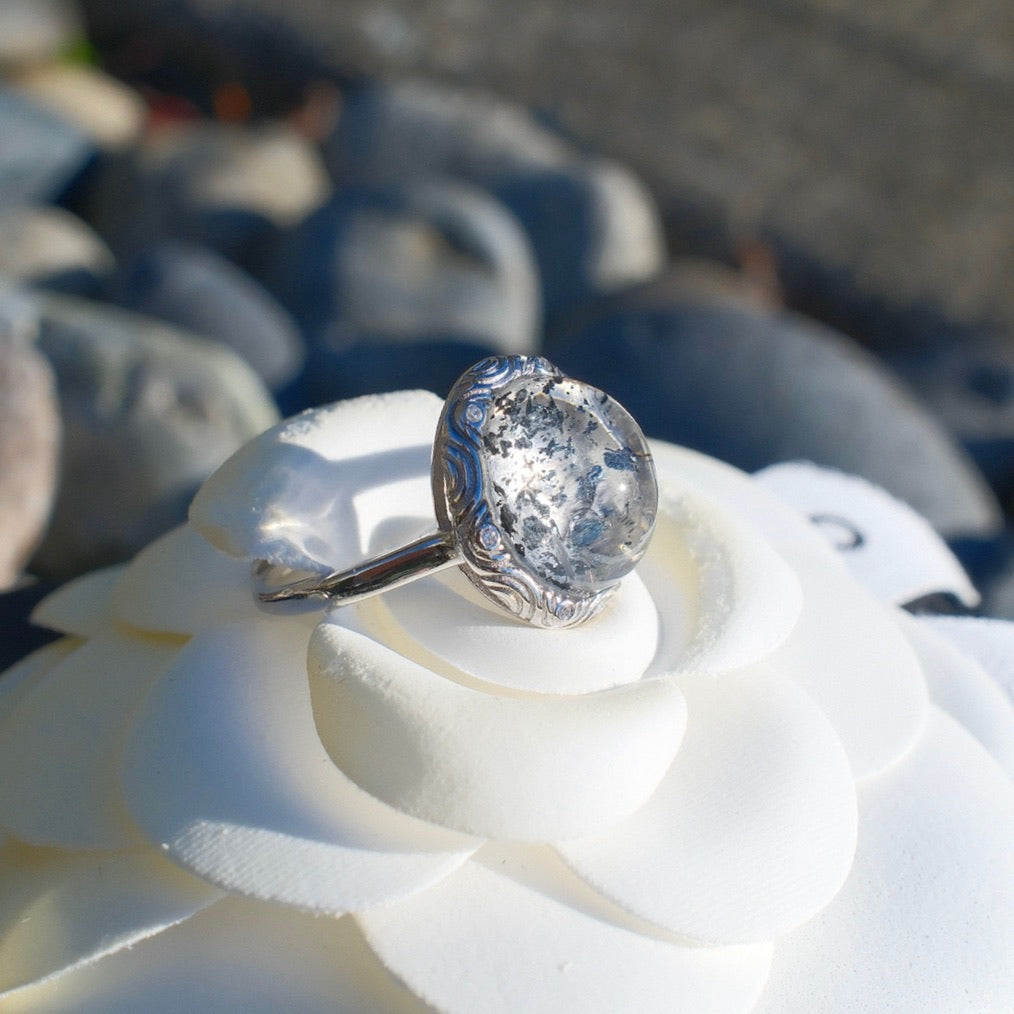 Vivianite in Quartz Ring
