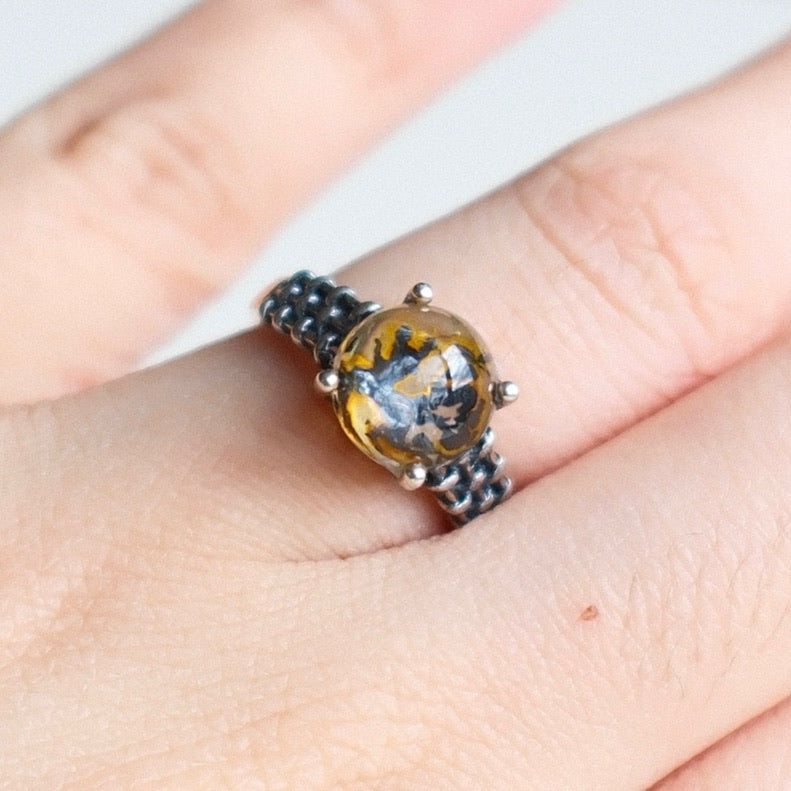 Natural Pyrolusite Quartz Ring
