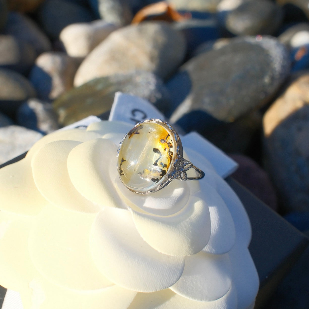 Natural Pyrolusite Quartz Ring
