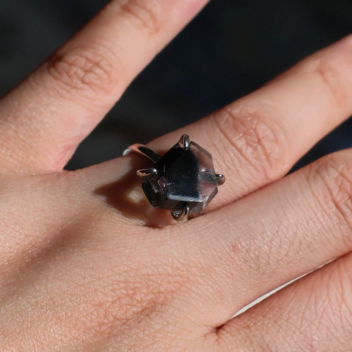 Natural Black Rutilated Quartz Ring