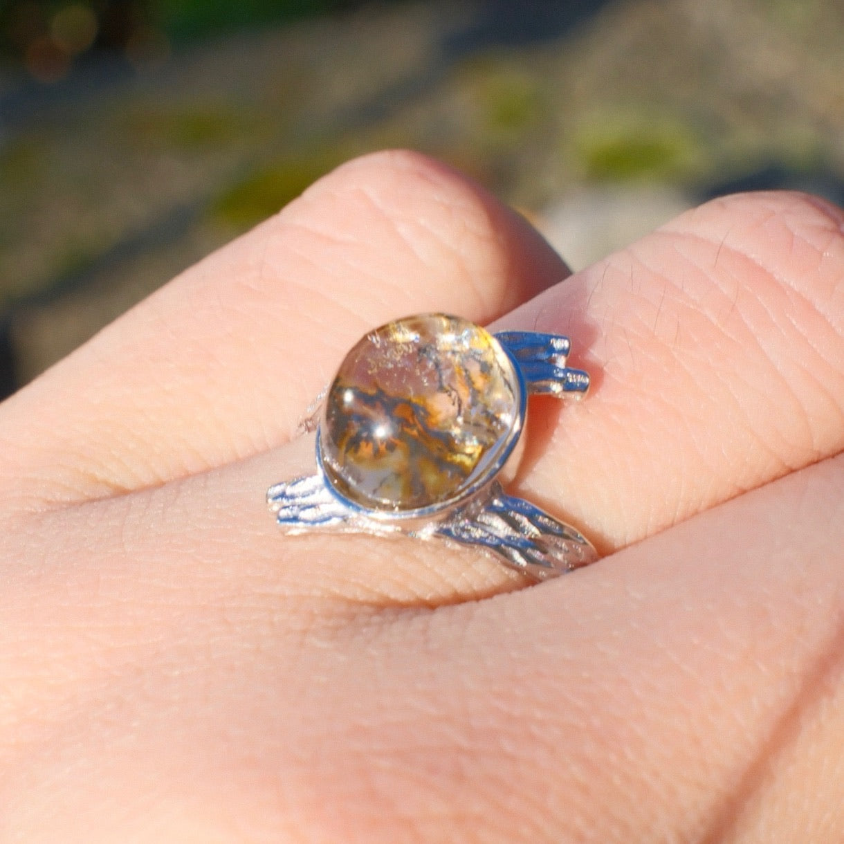 Natural Pyrolusite Quartz Ring