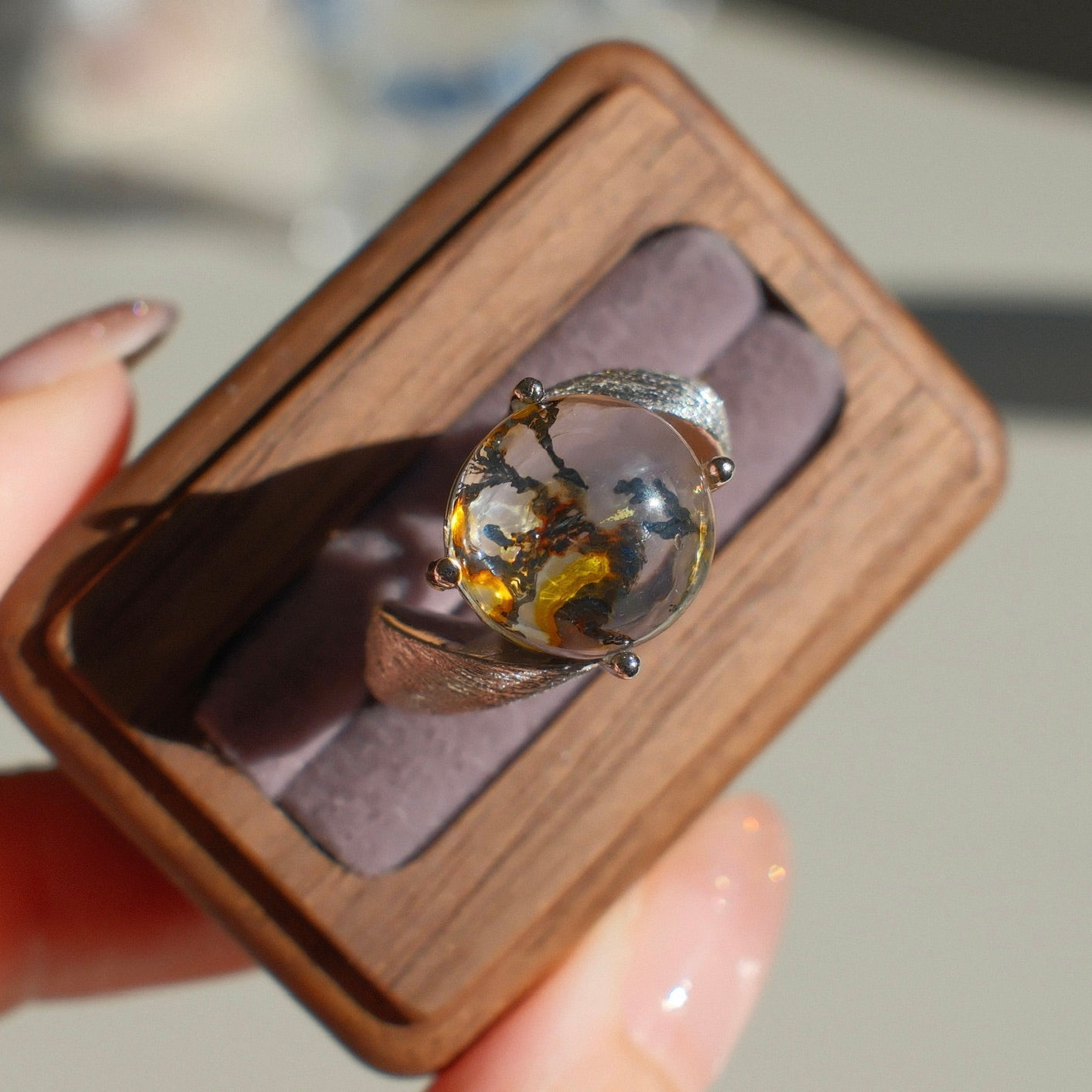 Natural Pyrolusite Quartz Ring