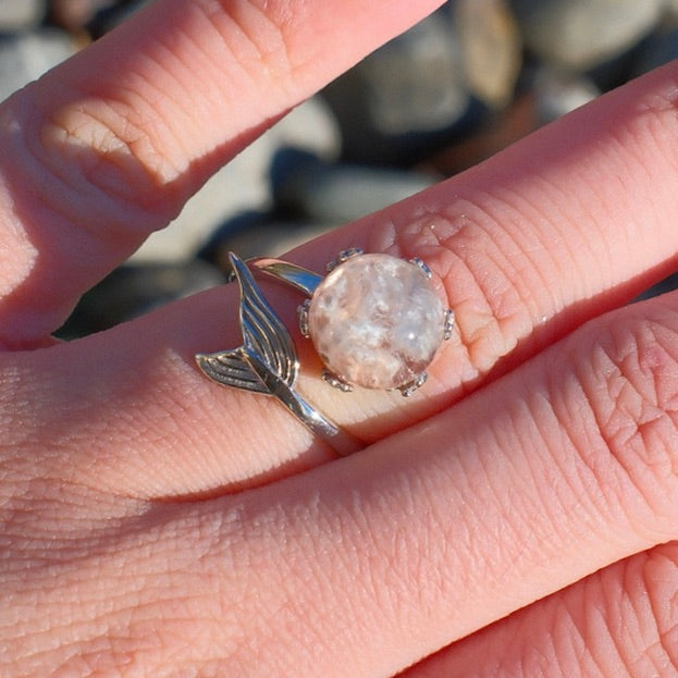 Specical Pink and White Rutilated Quartz Ring