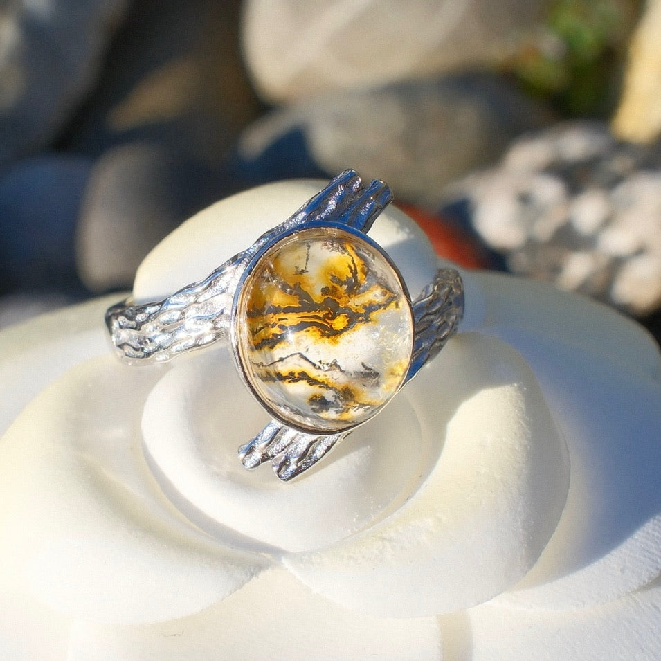 Natural Pyrolusite Quartz Ring