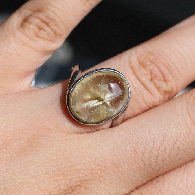 Natural Gold Rutilated Quartz Ring