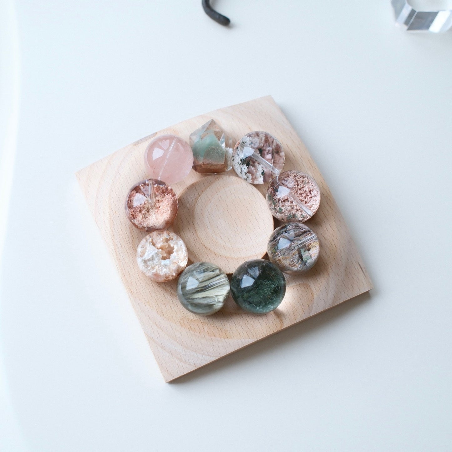 Top-Grade Phantom Quartz and Rutilated Quartz Designer Bracelet
