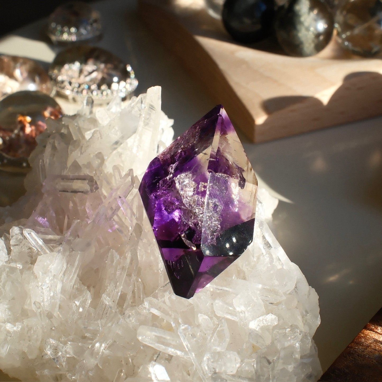 Natural Purple Skeleton Quartz Hand Sculpture