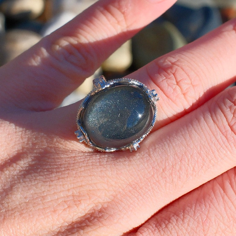 Blue Sand Stone in Quartz Ring