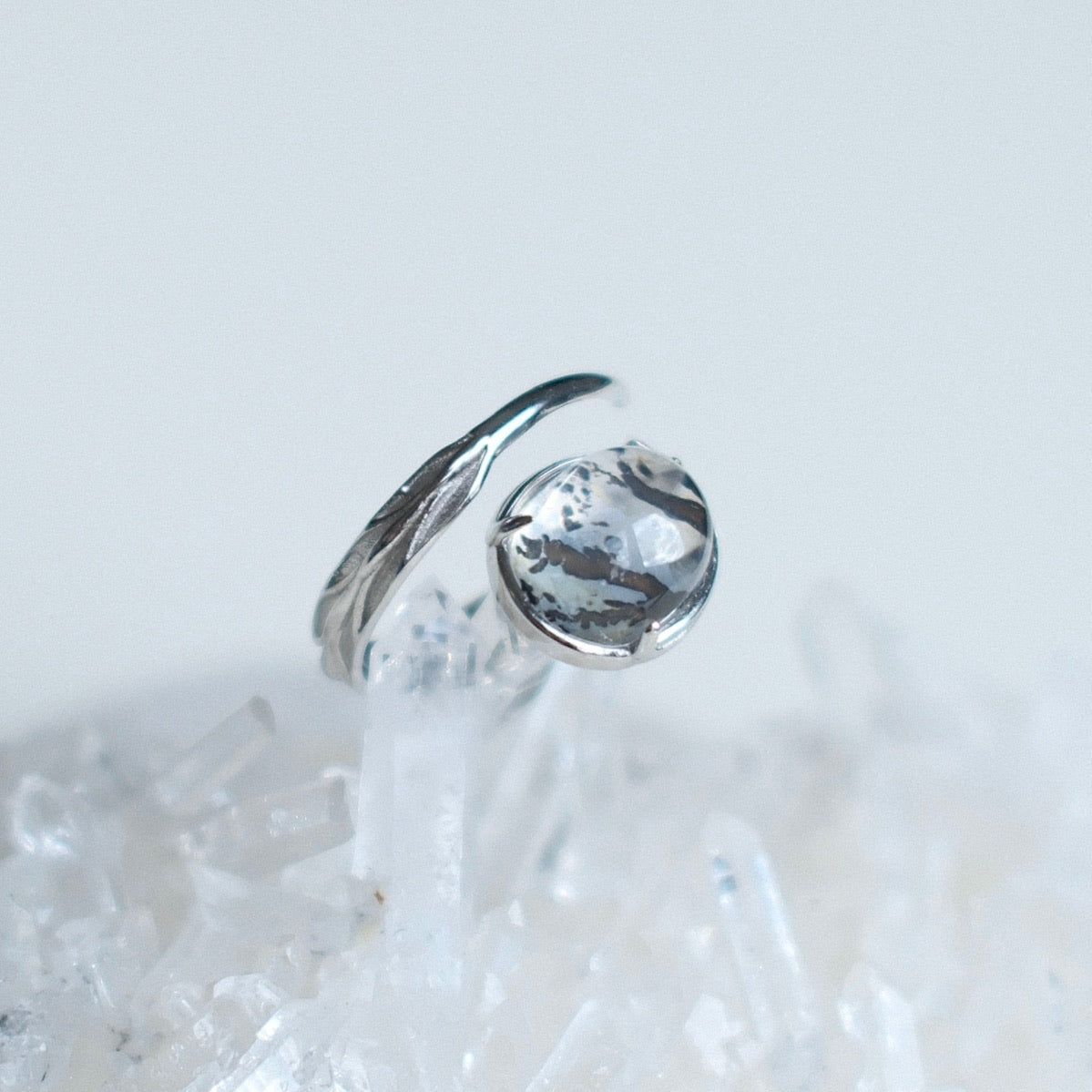 Natural Pyrolusite Quartz Ring