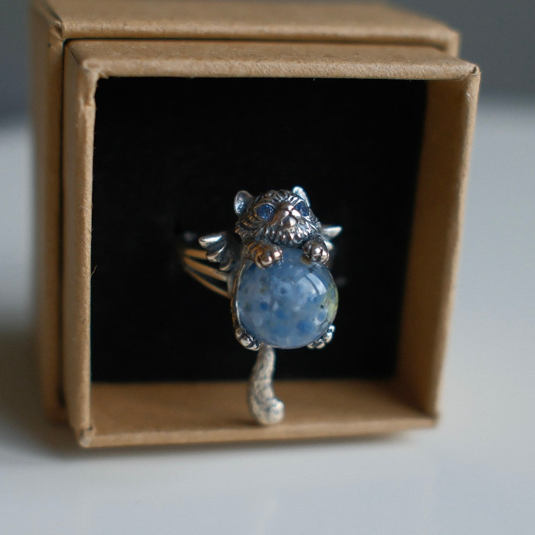 Special Natural Blue Rutilated Quartz Ring