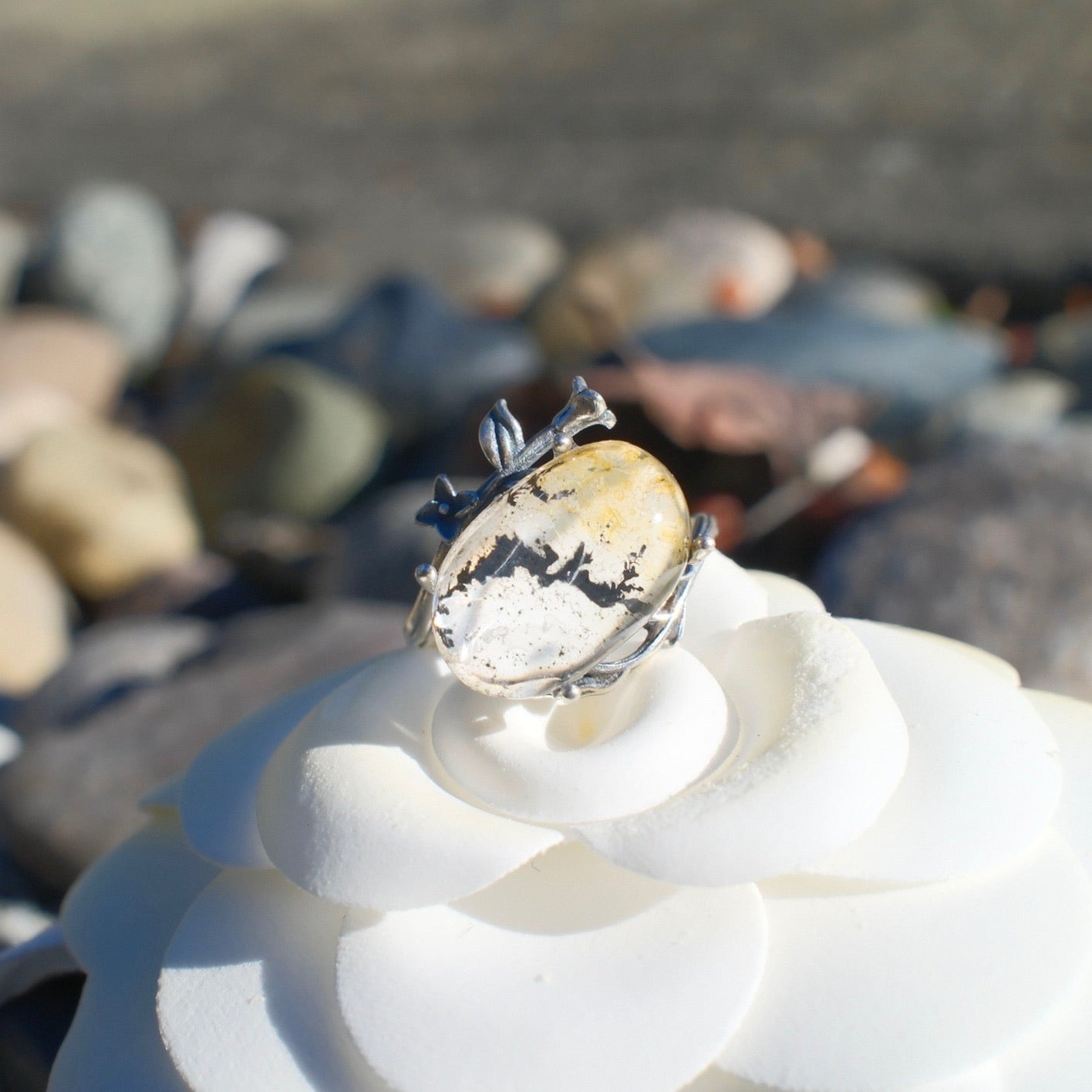 Natural Pyrolusite Quartz Ring