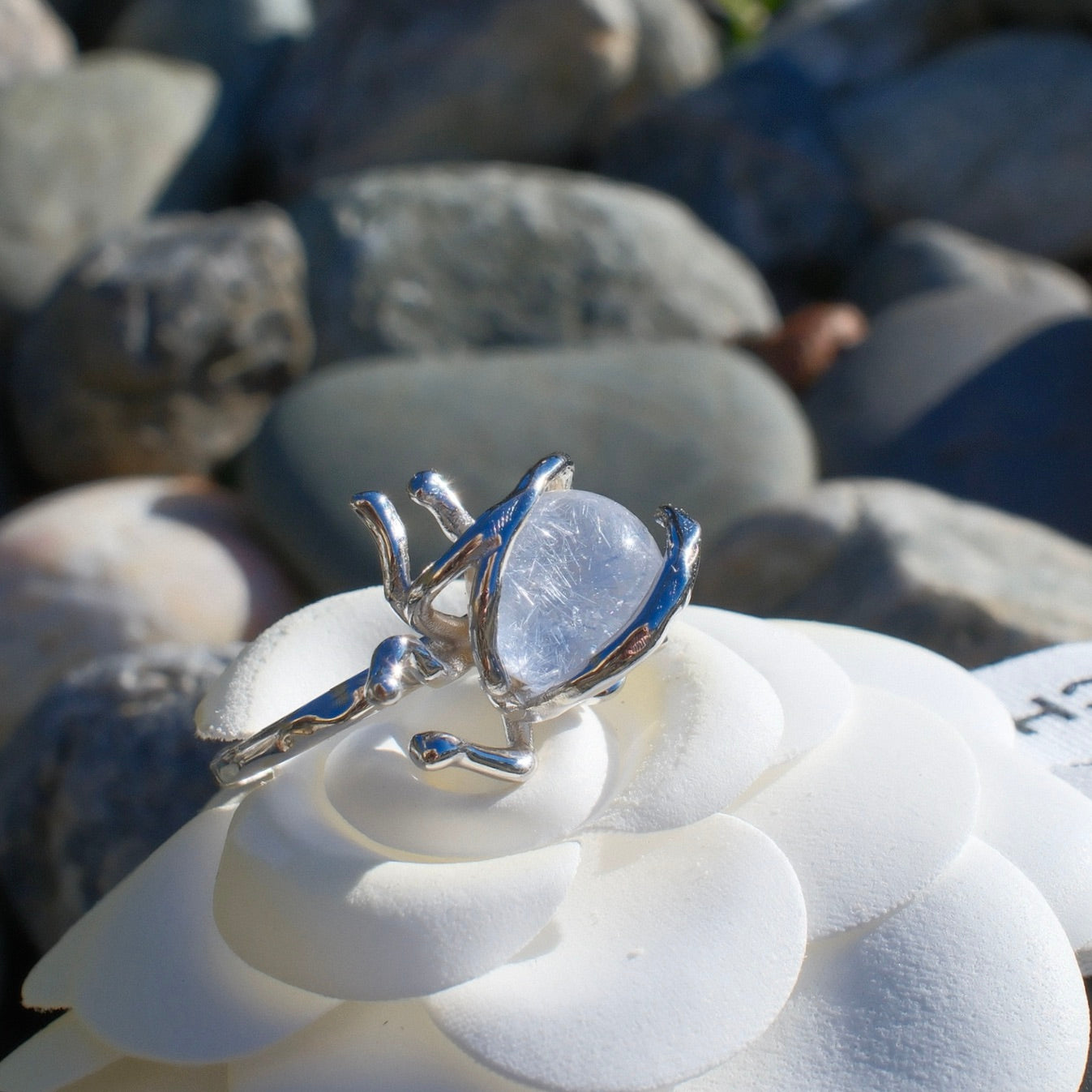 Dumortierite in Quartz Ring