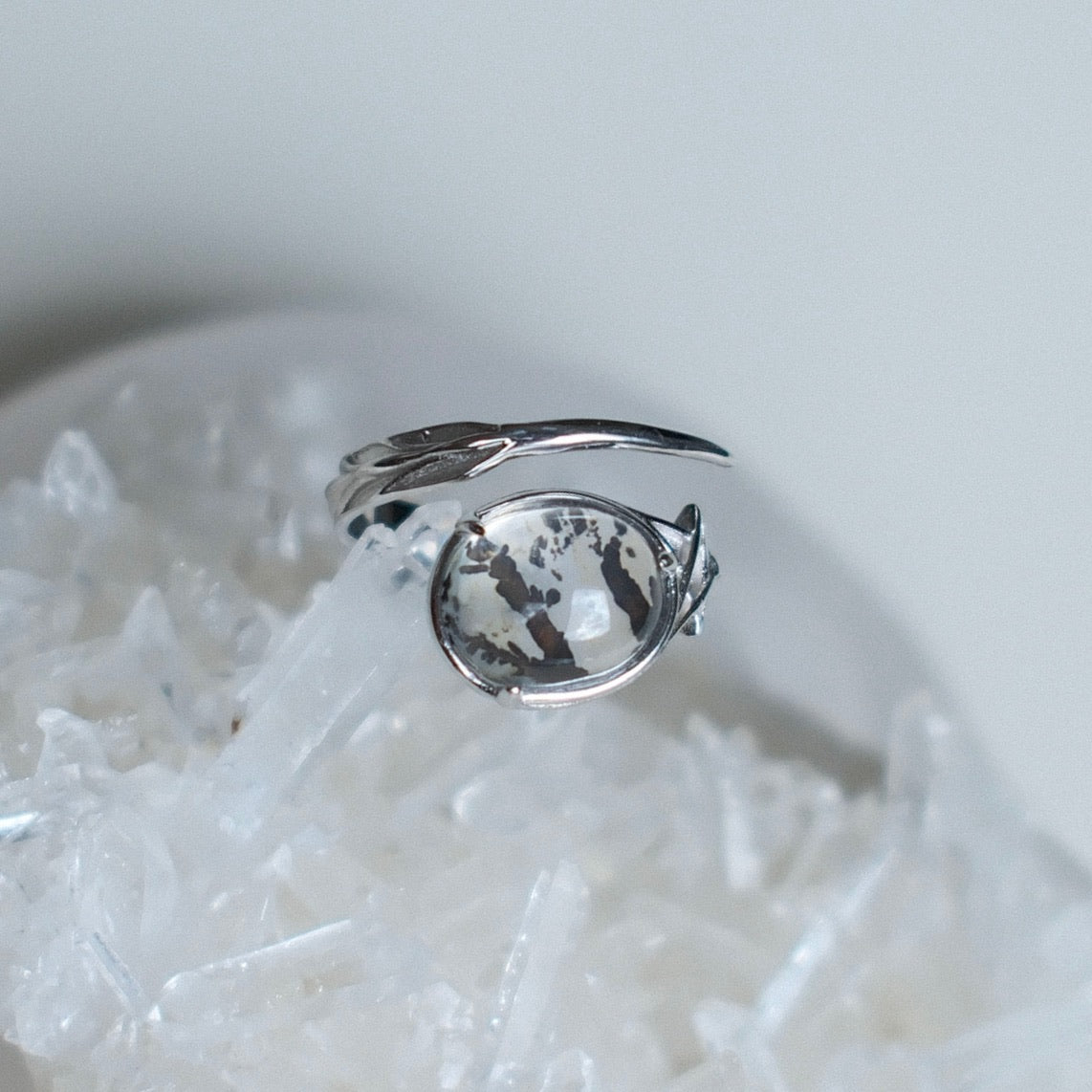 Natural Pyrolusite Quartz Ring
