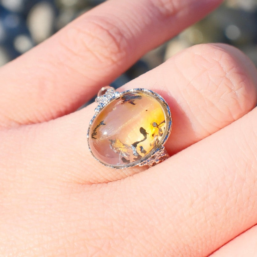 Natural Pyrolusite Quartz Ring