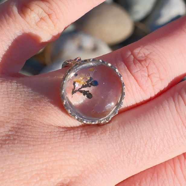 Natural Pyrolusite Quartz Ring