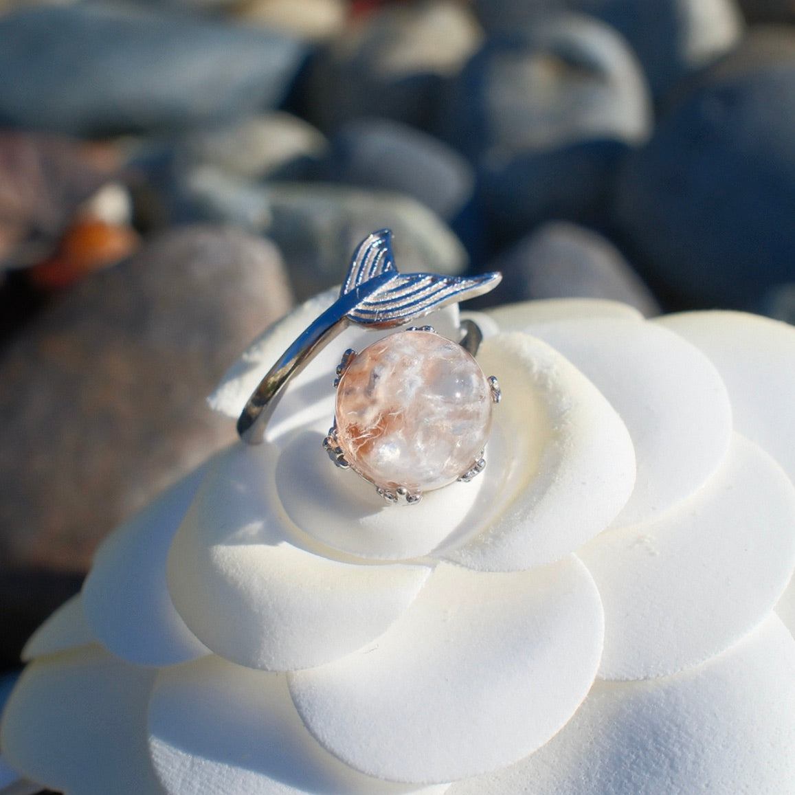 Specical Pink and White Rutilated Quartz Ring